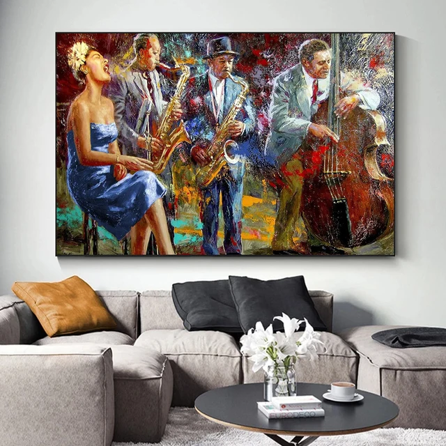 Band Making Music Colorful Painting Printed on Canvas 5
