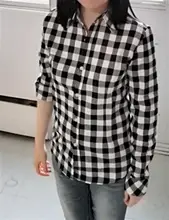 Plaid Shirt Blouses Tops Long-Sleeve Flannel Casual Cotton Women Brand-New Red Excellent-Quality