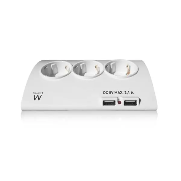 Розетка-5 розеток с выключателем EW3935 1,5 m 2 x USB 2,1 A 2500W белый