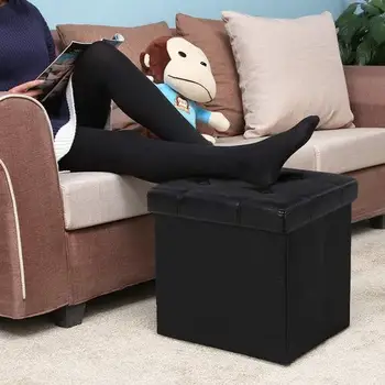 

Storage Ottoman folding Ottoman Trunk Stool Footrest Foot Cube Seating space saver 38x38x38 cm Black LSF30B