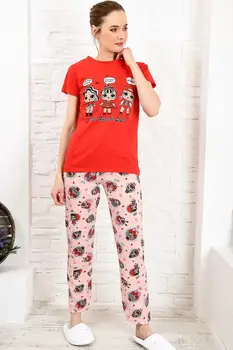 

Trend Alacati Style Women Red Printed Pajamas set ALC-X3968