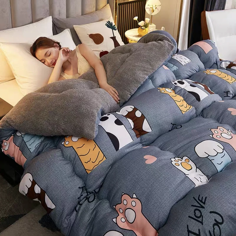 Twin Queen King Size Thicken Warm Patchwork Quilt Duvet home Luxury Printed Lamb wool Autumn Winter Blanket Bedding Comforter bed comforter wool cotton blanket