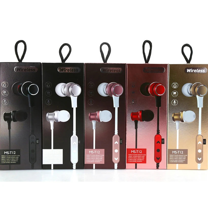 50 шт. MS-T12 Bluetooth наушники беспроводные наушники bluetooth-гарнитура спортивные наушники-вкладыши магнитные Беспроводные с микрофоном