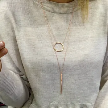

Kubik Rod Circle Dual Long Trend Style Silver Necklace