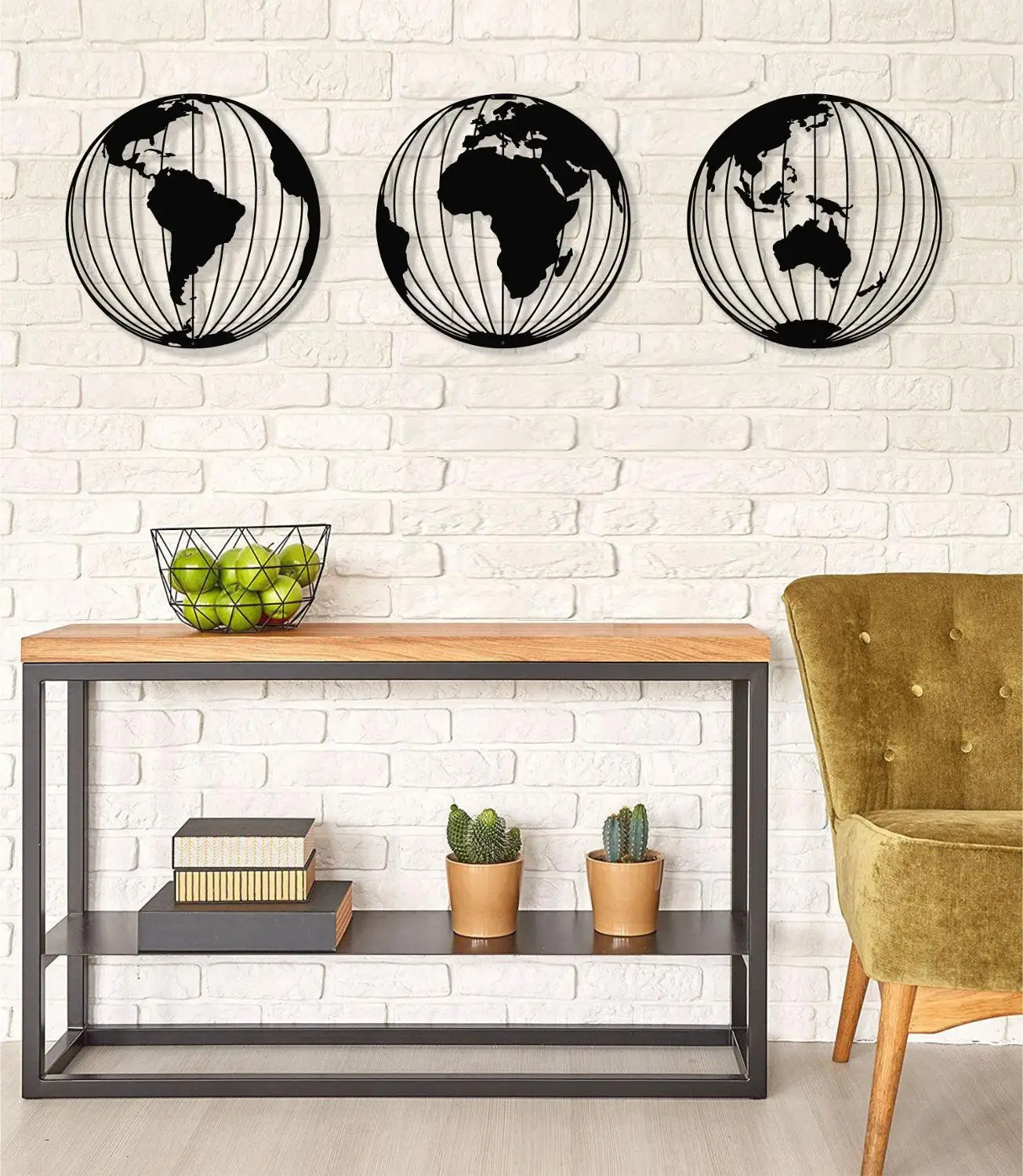 

Three Metal World Map Globes, Round Metal World Map Wall Art, Metal Wall Decor, Metal Sign, Home Office Decoration, Wall Hanging