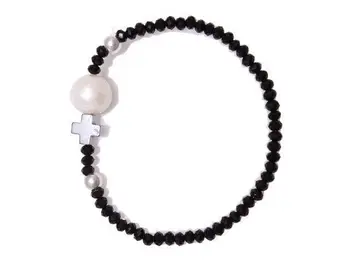 

Elastic bracelet black spinel perla central motifs Silver
