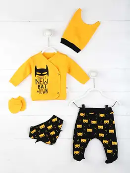 

5 Pieces Newborn Baby Boy Set Cotton Antiallergic Fabric Infant Set Batman Bear Rocket Set Winter Set Yellow Black Gray Quality