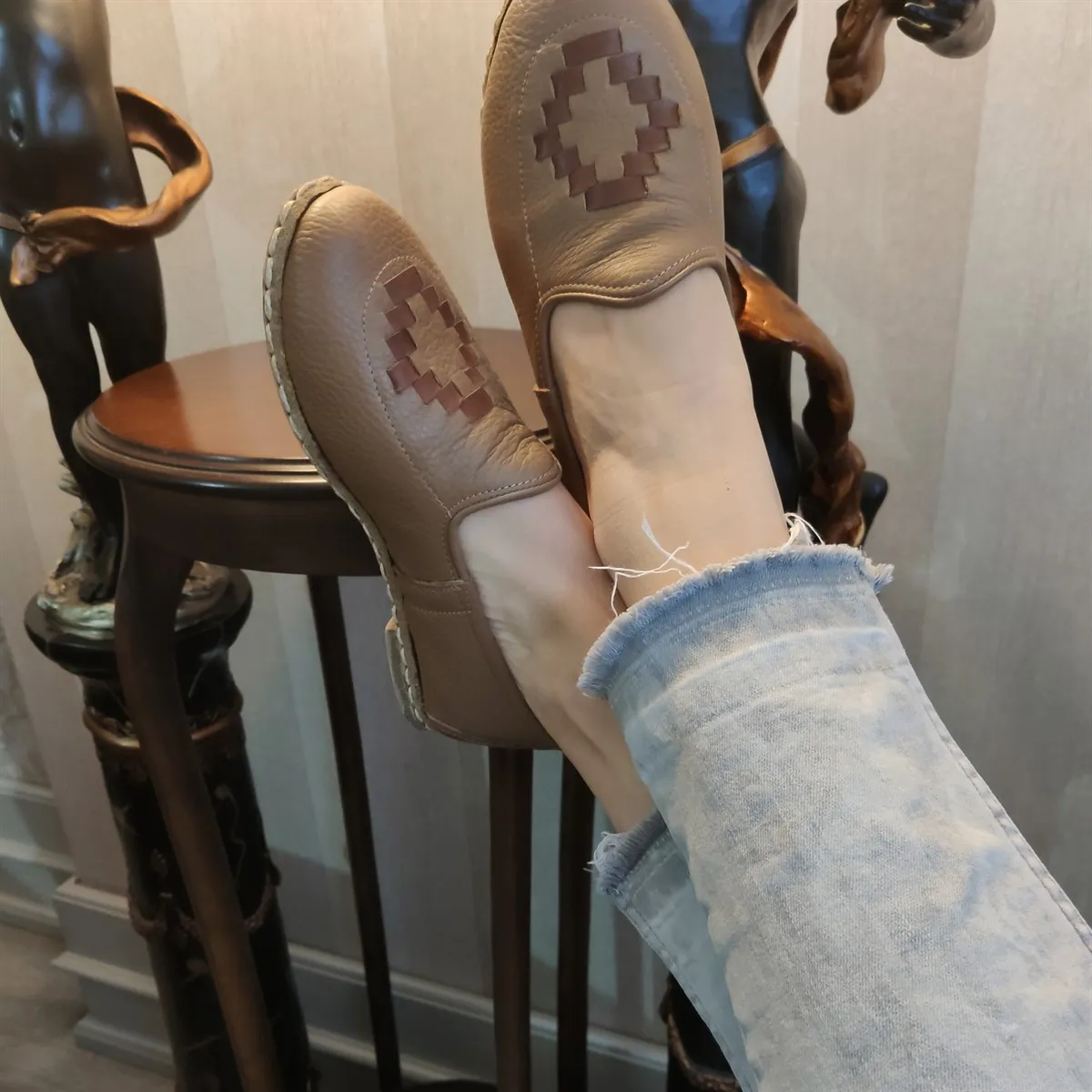 

Genuine Leather Woman Casual Shoes Luxury Brand Fashion Handmade Loafers Leisure Breathable Walking Spring Summer Ladies Shoes