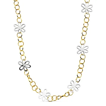 

Choker 18k gold two-color 48cm. Flowers smooth [AB2336]