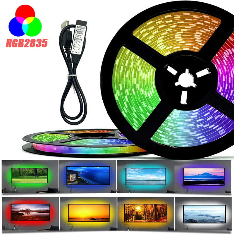 Светодиодные ленты светильник USB SMD RGB 2835 м 1 2 3 4 5 DC5V Гибкая светодиодная