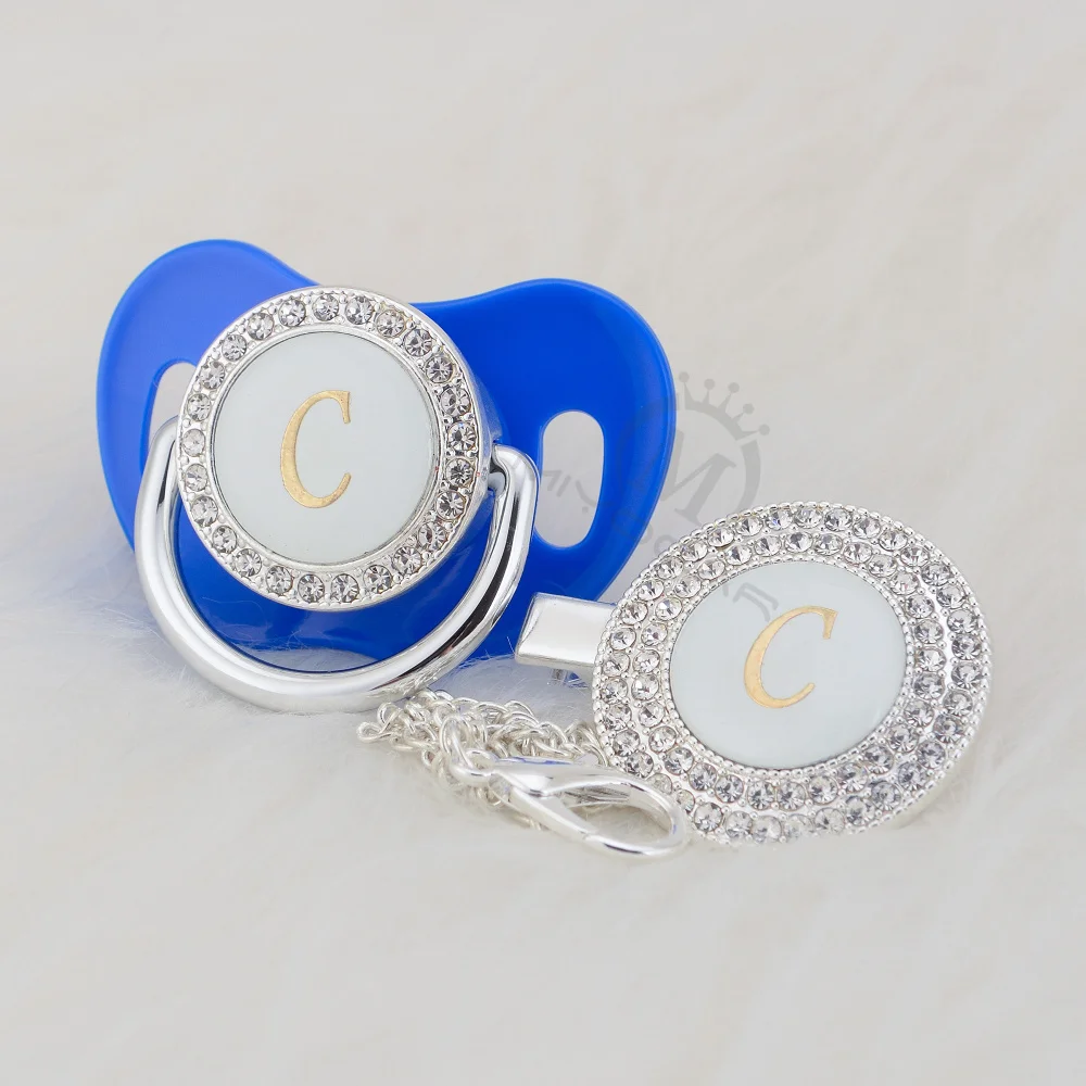 MIYOCAR шикарное имя инициалы буквенные C креативный bling соска и пустышка Клип Набор BPA бесплатно пустышка bling baby shower подарок LC-1