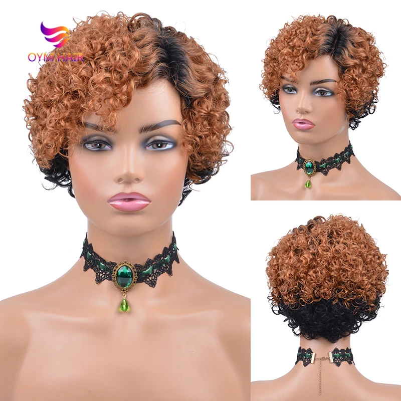 Parte do Laço Peruca de Cabelo Curtas para as Mulheres Remy do Cabelo Perucas do Laço Brasileiro Curto Perucas Ombre Encaracolado Humano 150% Densidade Bob t 5 High Quality Apliques e perucas
