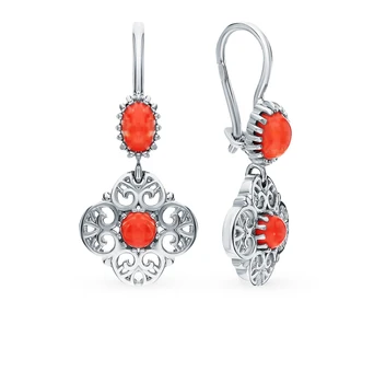 

Silver earrings with coral sunlight sample 925