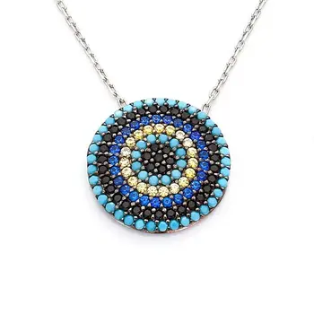 

Turquoise Nano Cubic Zirconia Evil eye bead Pattern Silver Necklace