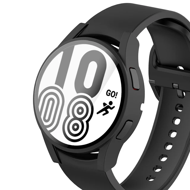 Case for Samsung Galaxy Watch 4 44mm 40mm Full Coverage Bumper Case with Tempered Glass Protective Cover Screen Protector Black