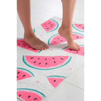 

WATERMELON DJT 2 SET Bath Mat, mat Set 60x100cm and 50x60cm Dual Watermelon Pattern Mat Set