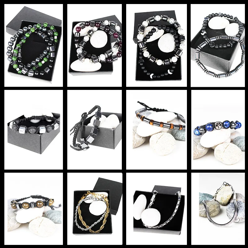

Men's Fashion Double And Single Beaded Steel Bracelet Natural Black Stone Hematite Distance Bracelets Mens Charms Made in Turkey