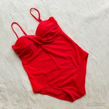 Nueva llegada verano de las mujeres de una sola pieza traje de baño aro push-up baño Color rojo sólido traje de baño de talla grande XXL playa