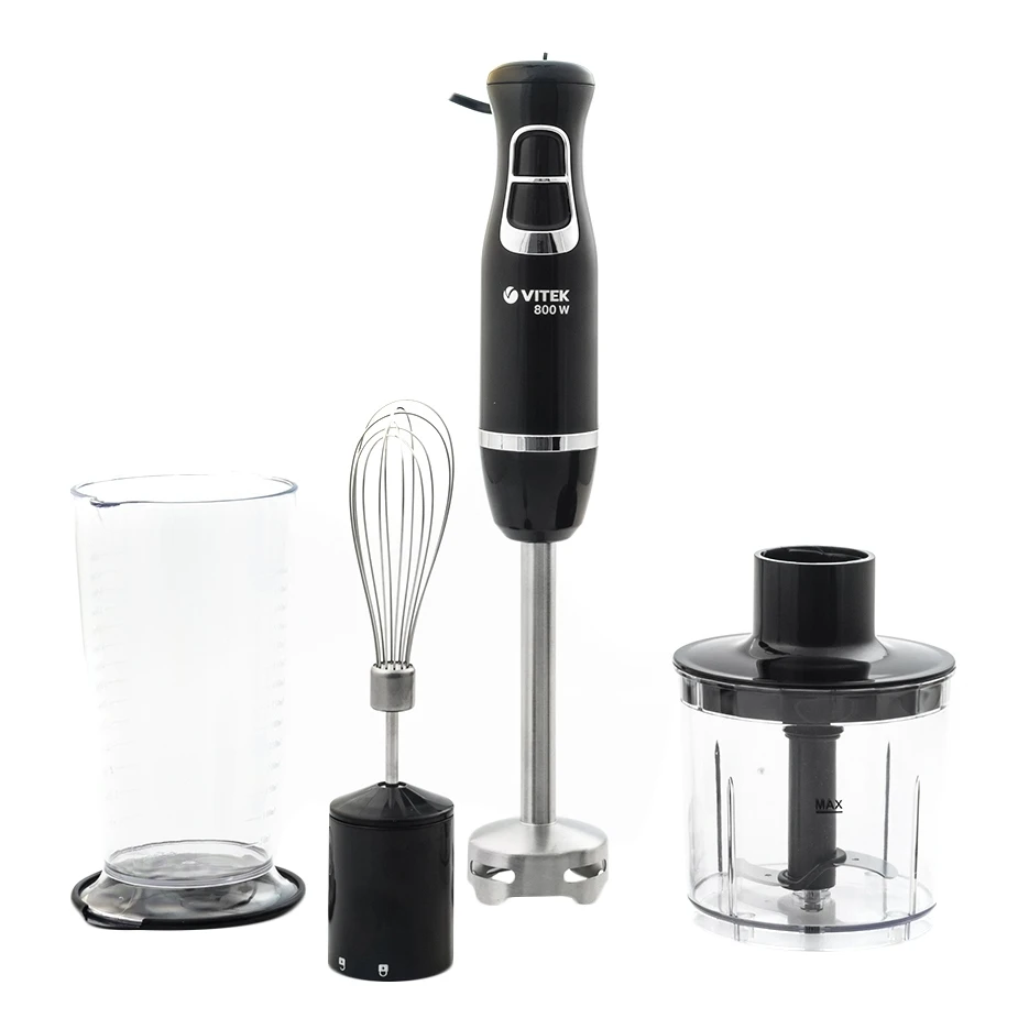 Блендер VITEK VT-3419(BK) (2 скорости, турборежим, измельчитель 0,5 л, мерный стакан 0,7 л, 3 насадки)