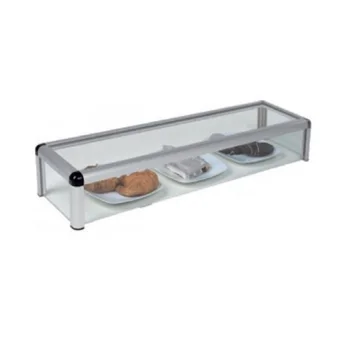 

Vitrine caps and snacks neutral bar for bar and hotel glass flat silver color long 120cm.