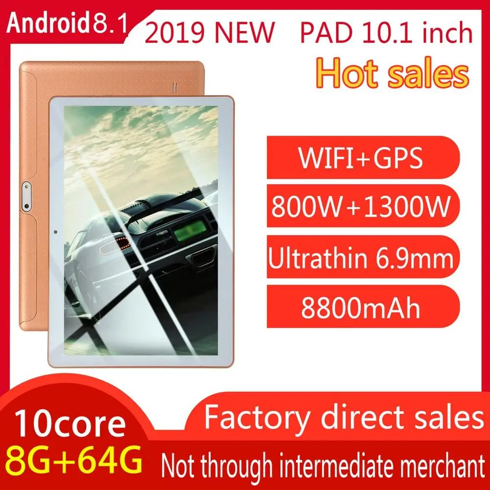 

KT107 Plastic Tablet 10.1 Inch Large Screen Android 8.10 Version Fashion Portable Tablet 1G+16G Gold Tablet Gold EU Plug