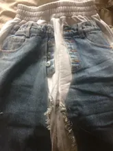 Loose Trousers Fit-Pants High-Waist Women Fashion Denim EAM Spliced Knitting Tide Autumn