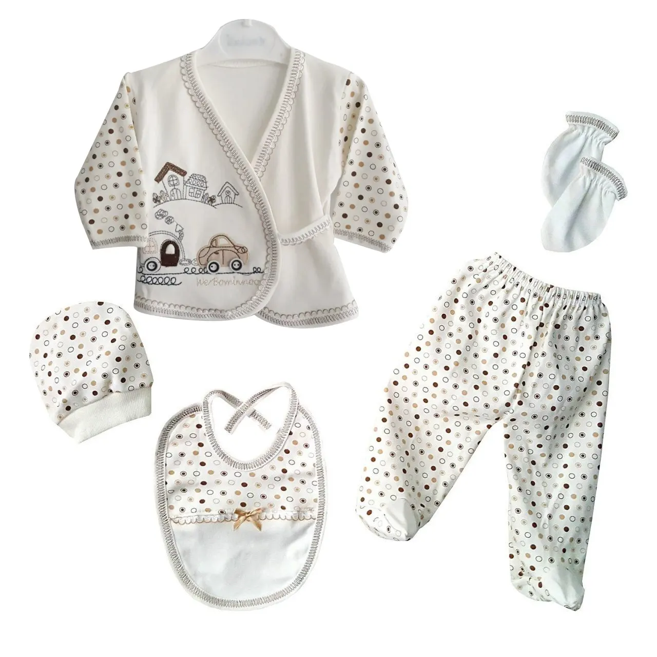 

Brown Trolley Polka Dot 5 Piece Hospital Output Set