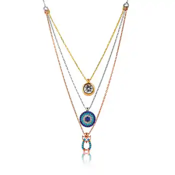 

925 sterling Silver Three Chain Owl Luck Necklace