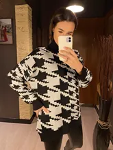 White Sweater Turtleneck Long Pullover Simplee Knitted Houndstooth Black Women Warm Fashion