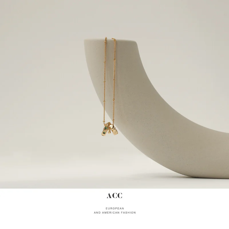 Circle Irregular Green Cubic Zircon Necklace For Women Gold Beads Chain Elegant Sweater Chain Women's Necklace Vintage Jewelry