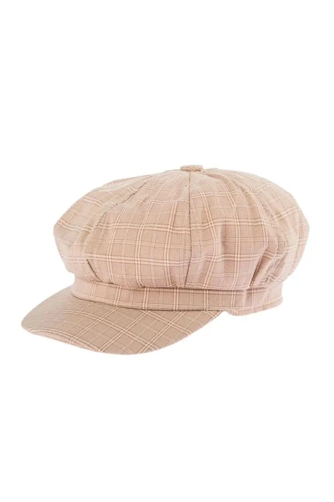 10900 Beige Color Plaid Hat