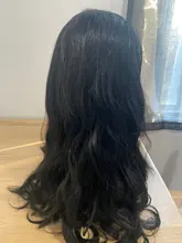 Yomagic-pelucas con onda de encaje frontal para mujer, cabello sintético de Color negro, sin pegamento, con línea de pelo Natural