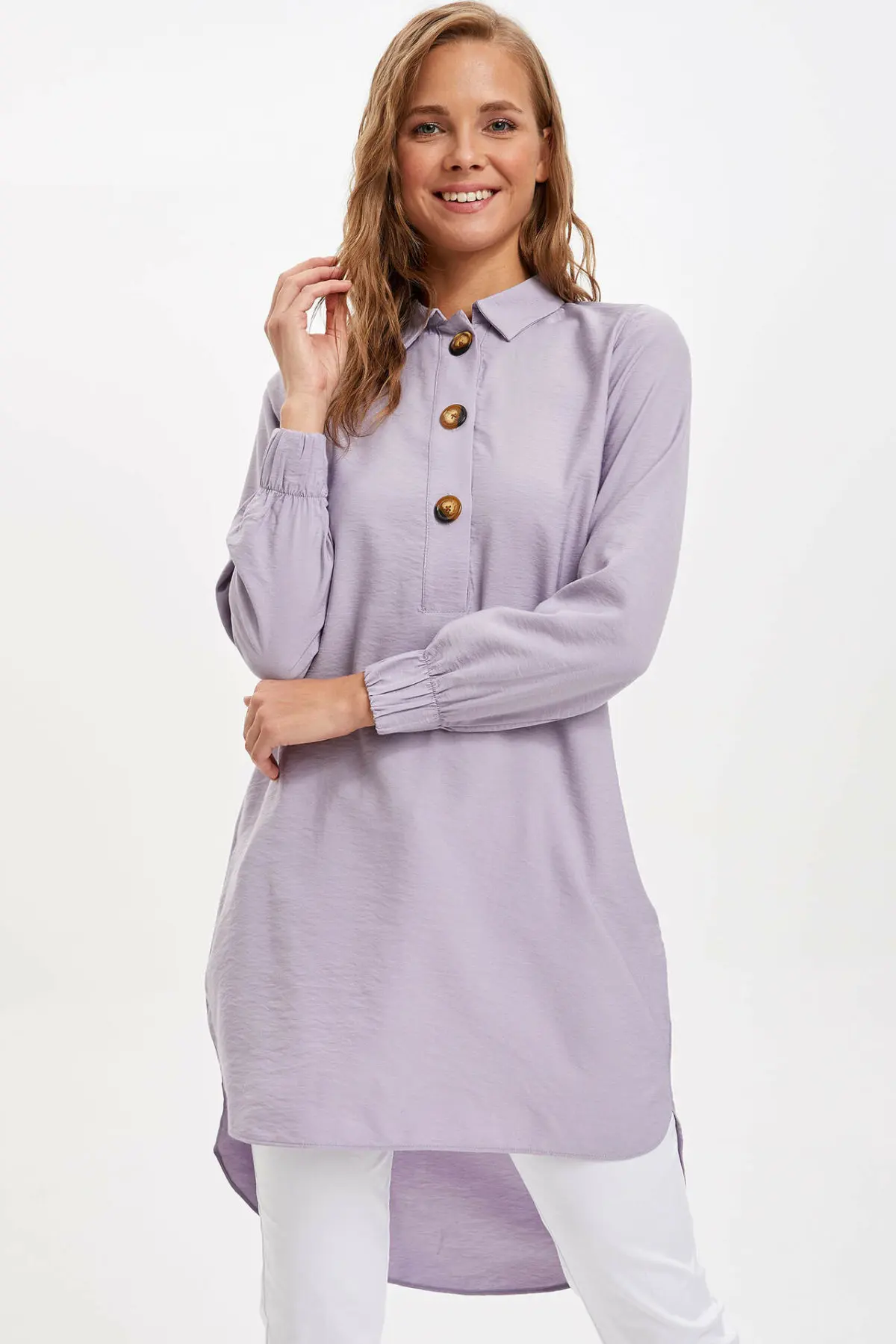 DeFacto Autumn Woman Fashion Long Shirt Ladies Lapel Pure Color Shirts Women's Elegant Tops New -L1355AZ19AU |