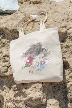 

Angemiel Bag Colorful Dots Flying Unicorn Shopping Beach Tote Bag