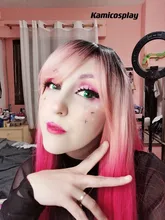 LOUIS FERRE negro Rosa rojo pelucas Cosplay largo recto Ombre peluca sintética con flequillo negro las mujeres Afro resistente al calor de fibra