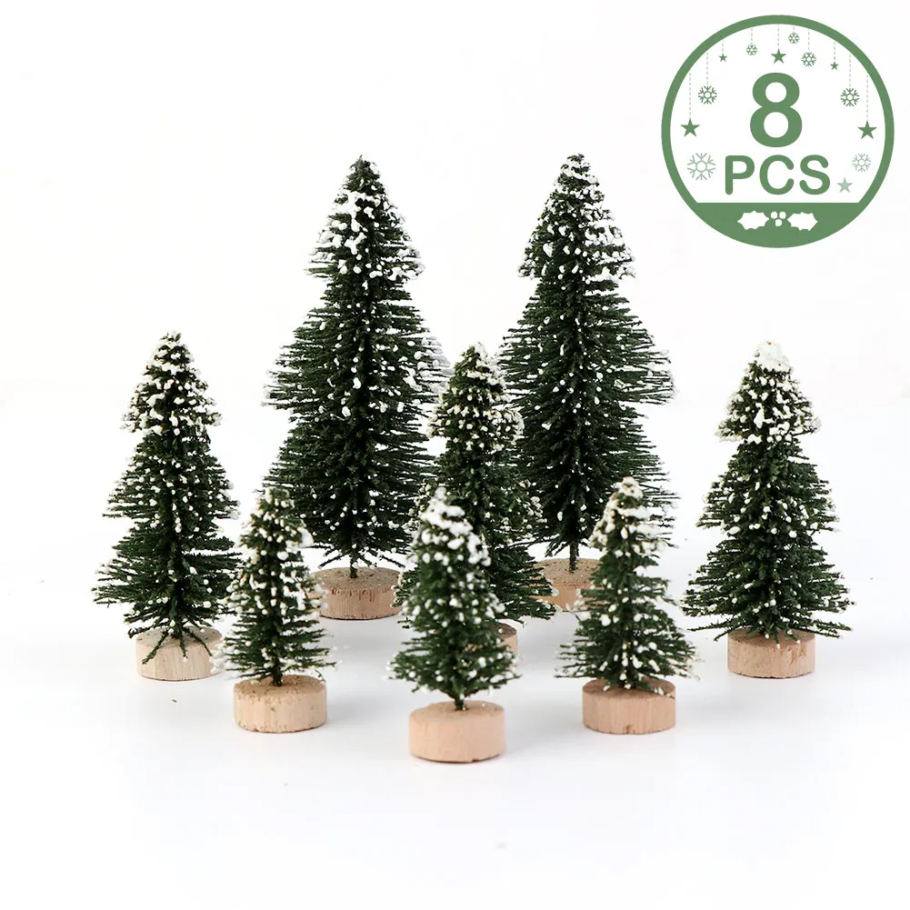 OurWarm 8pcs DIY Christmas Tree 4 Size Sisal Bottle Brush Small Pine Tree Christmas Decoration for Home navidad New Year Gift