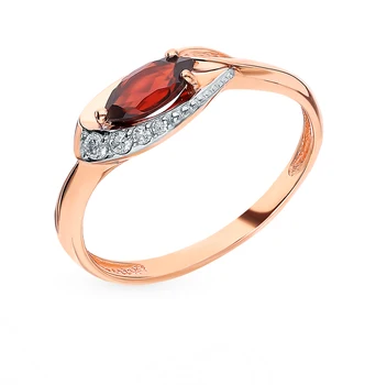 

Gold ring with cubic zirconia and Garnet sunlight sample 585