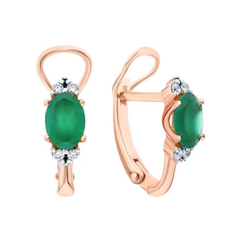 

Silver earrings with cubic zirconia and agate sunlight sample 925 test