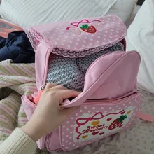 Mochila con bordado de fresa para niñas, Bolsa Escolar rosa, regalo de cumpleaños, 2020, dibujos animados japoneses nuevos
