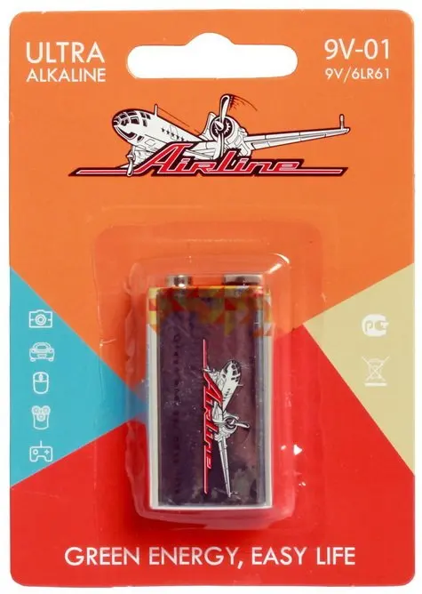 Батарейка 6LR61/Крона 9V щелочная 1 шт. AIRLINE 9V-01