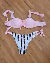 Bandeau Swimsuit Bikini-Set Lace Push-Up Ruffle High-Cut Women Female Striped F72 Bra-Cup