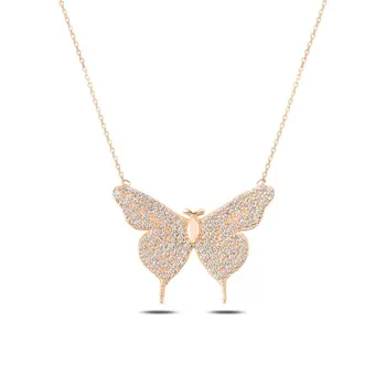 

Angemiel 925 Silver Zircon Stone Butterfly Necklace-Rose Gold Plated