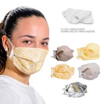 

YELLOW PARTY PACK 5 reusable washable masks + 5 approved filters 3 layers elastic fit