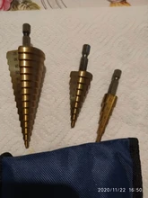 3pc Hss conjunto de broca de paso cono cortador agujero cónico métrico 4 - 12 / 20 / 32mm 1 / 4 titanium de metal recubierto de hex brocas de sierra