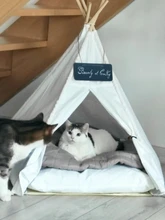 Pet Teepee Dog & Cat Bed White Canvas Dog Cute House-Portable Washable Dog Tents 