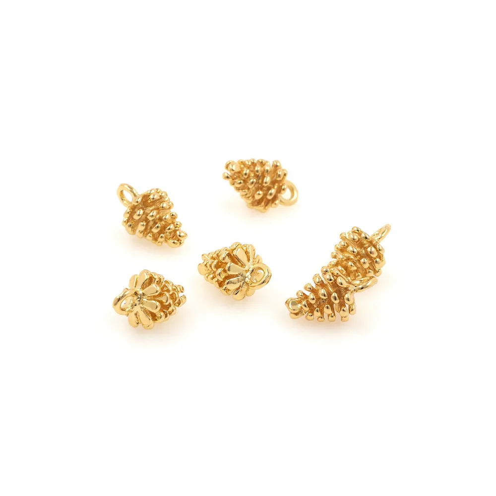 10PCS Pine Cone Pendant Squirrel Pine Cone Necklace Golden Pendant DIY Jewelry Making Accessories 7.6x12.4mm