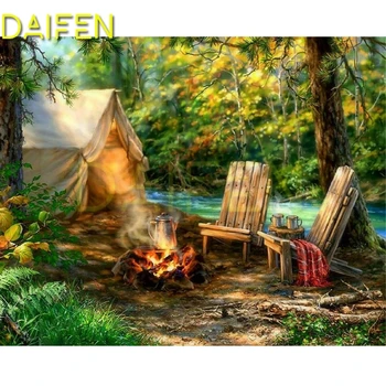 

Full Round Diamond mosaic Chair blanket 5D DIY Diamond painting Cross stitch forest Full Square Diamond embroidery Tent campfire