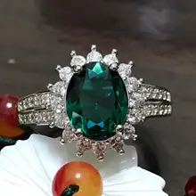 Huitan-anillos de boda de la serie de plantas románticas, anillo de compromiso de estilo europeo Vintage con piedra verde brillante, forma de flor de lujo