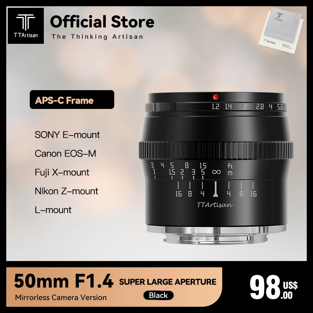 TTArtisan 50mm F1.2 APS-C Manual Focus Camera Lens for SONY E FUJI X Canon M Panasonic Olympus M43 Black | Электроника