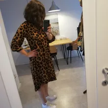 Printed Dresses Robe Bohemian Long-Sleeve VONDA Leopard Casual Women Vestidos Femme O-Neck